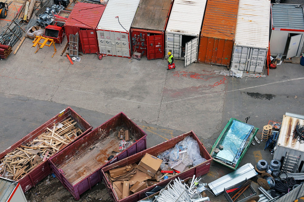 Collection of industrial Skip hire containers